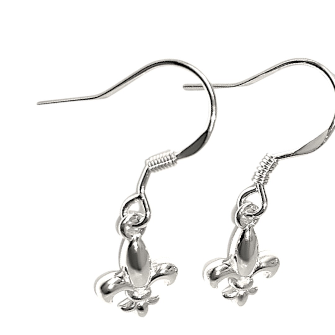 Fleur de Lys White Gold Plated Sterling Silver Earrings – Gift - Image 2