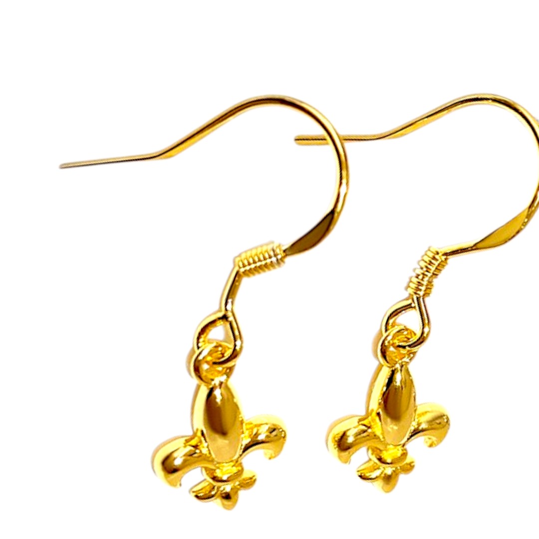 Fleur de Lys 18K Gold Plated Hanging Sterling Silver Earrings - Image 5