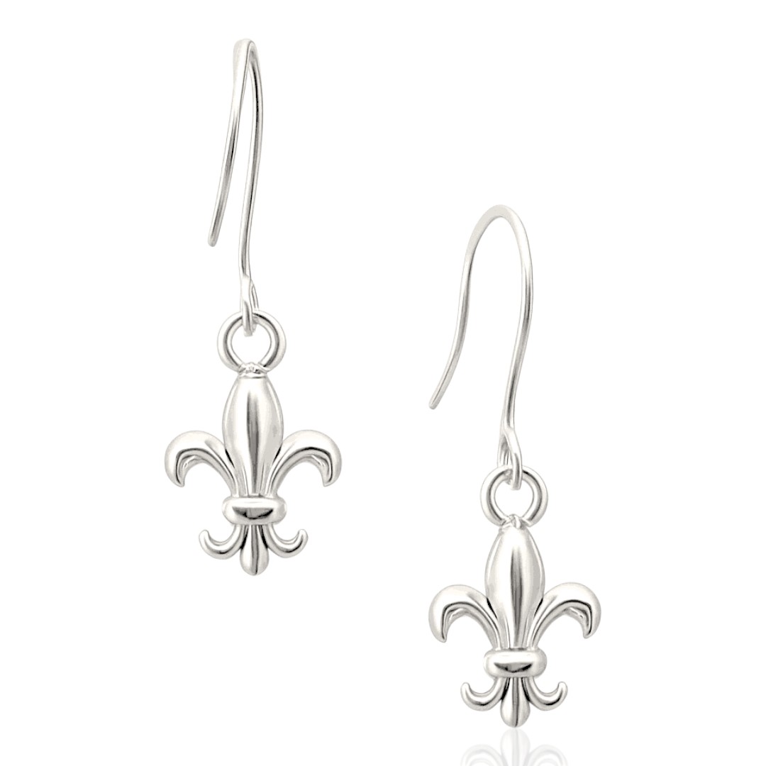 Fleur de Lys White Gold Plated Sterling Silver Earrings – Gift