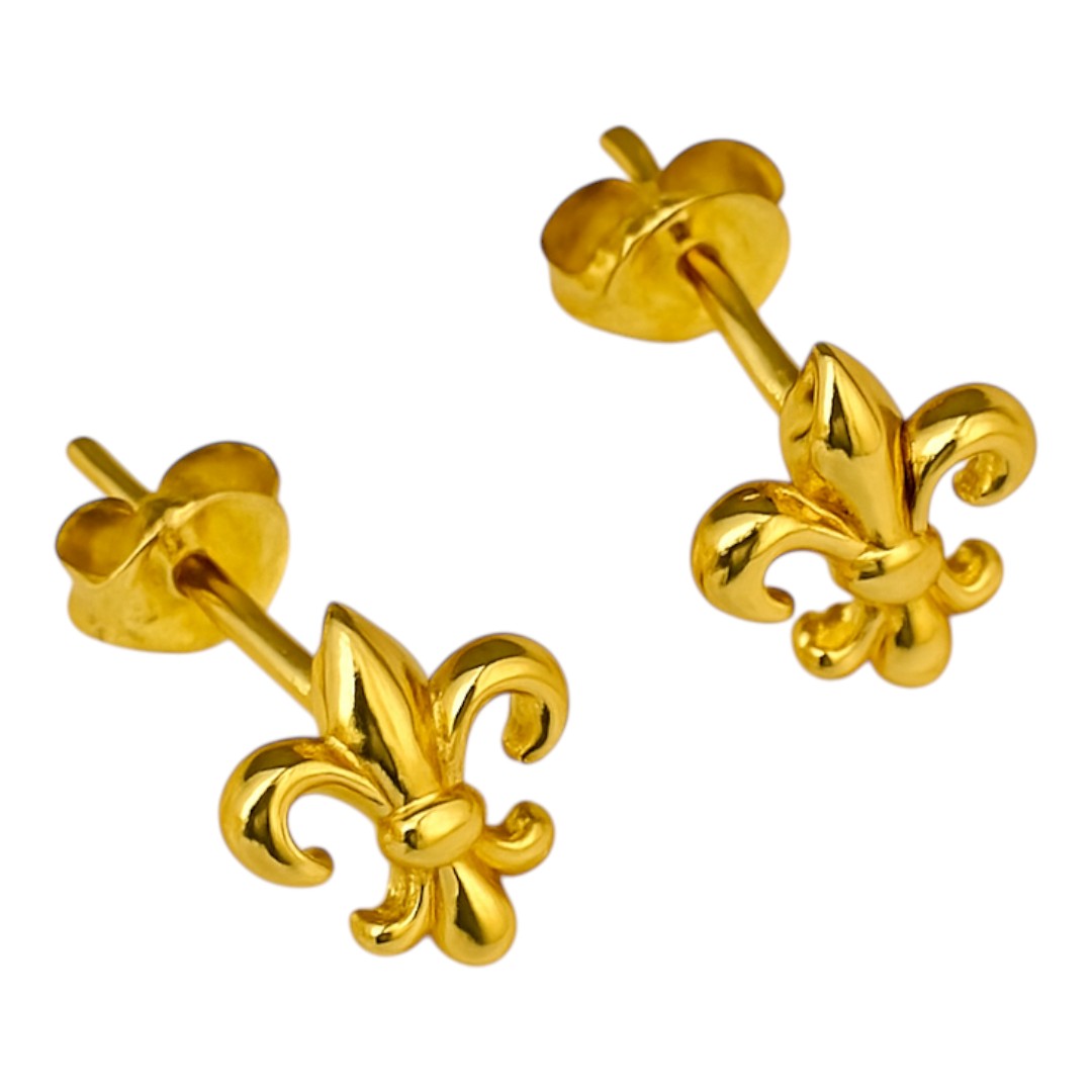 Fleur de Lys 18K Gold Plated Sterling Silver Stud Earrings