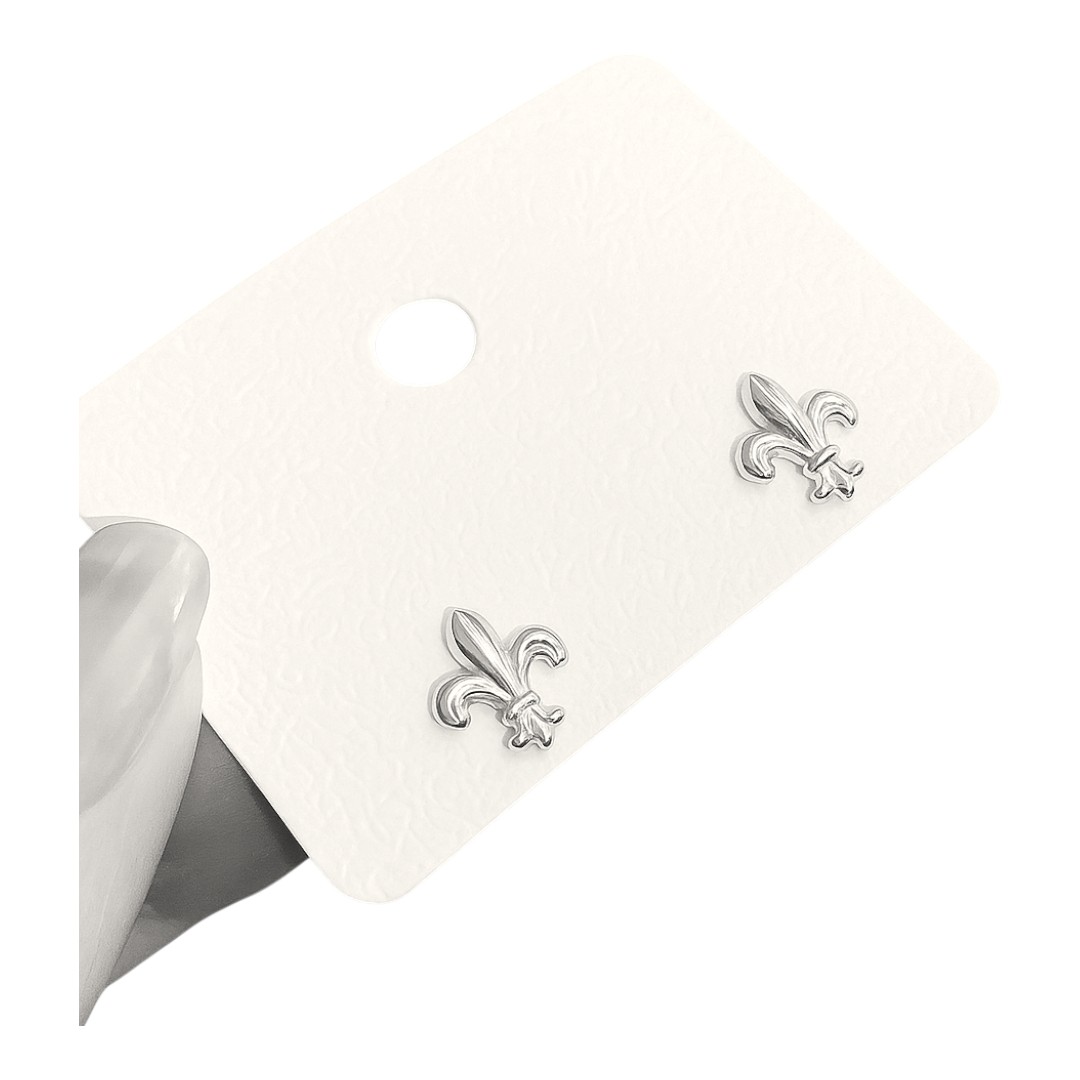Fleur de Lys White Gold Plated Sterling Silver Stud Earrings - Image 3