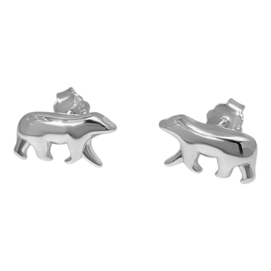 Polar Bear Stud Earrings – White Gold Plated Sterling Silver Animal