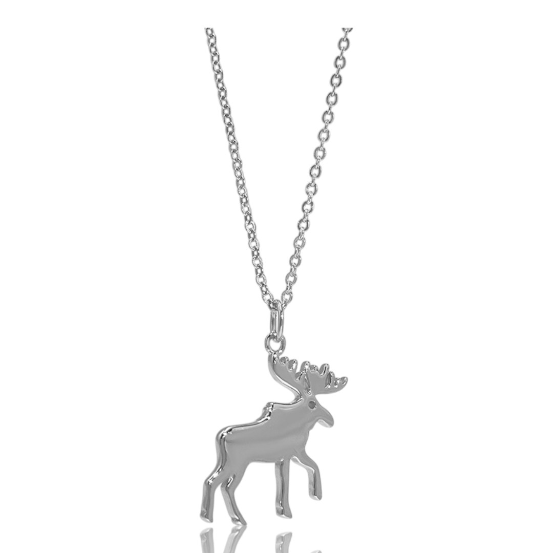 Elegant Moose Pendant Necklace – White Gold Plated Sterling Silver