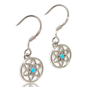 Blue Stone Dreamcatcher Earrings – White Gold Plated Sterling Silver Boho