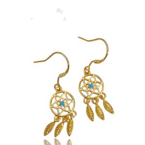 Boho Blue Stone Dreamcatcher Earrings – 18K Gold Plated Sterling Silver