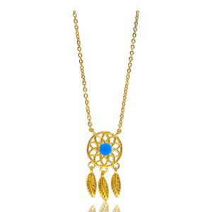 Blue Stone Dreamcatcher 18K Gold Plated Sterling Silver Pendant Necklace