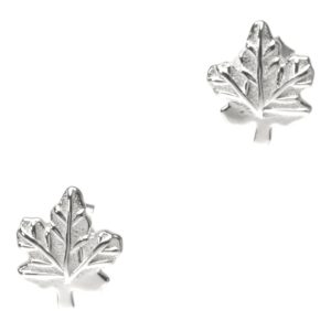 Maple Leaf Earring Studs White Gold Plated Sterling Silver – Women’s
