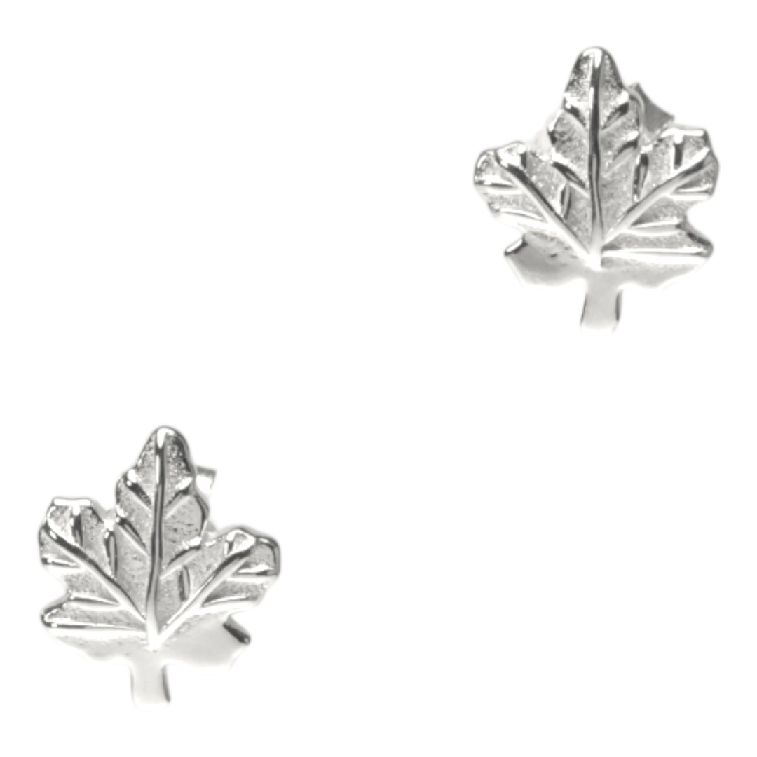 Maple Leaf Earring Studs White Gold Plated Sterling Silver – Women’s