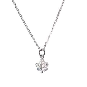 Maple Leaf Pendant Necklace – Small(10mm) White Gold Plated Sterling Silver