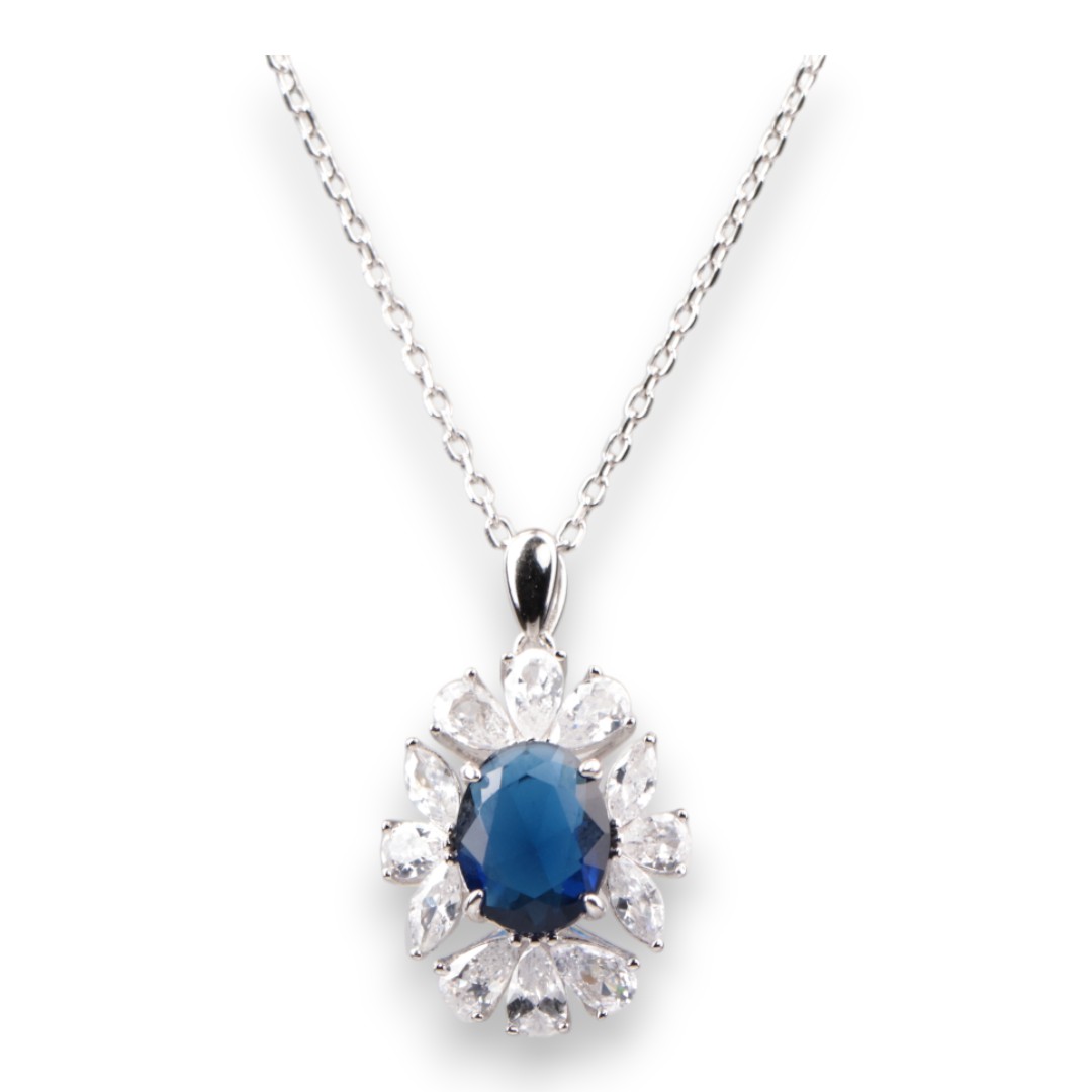Blue Cubic Zirconia Pendant Necklace – White Gold Chain, Jewelry Gift