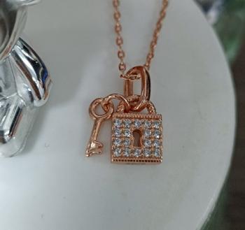 Cubic Zirconia Lock Key Pendant Necklace – Rose Gold Chain, Dainty - Image 8
