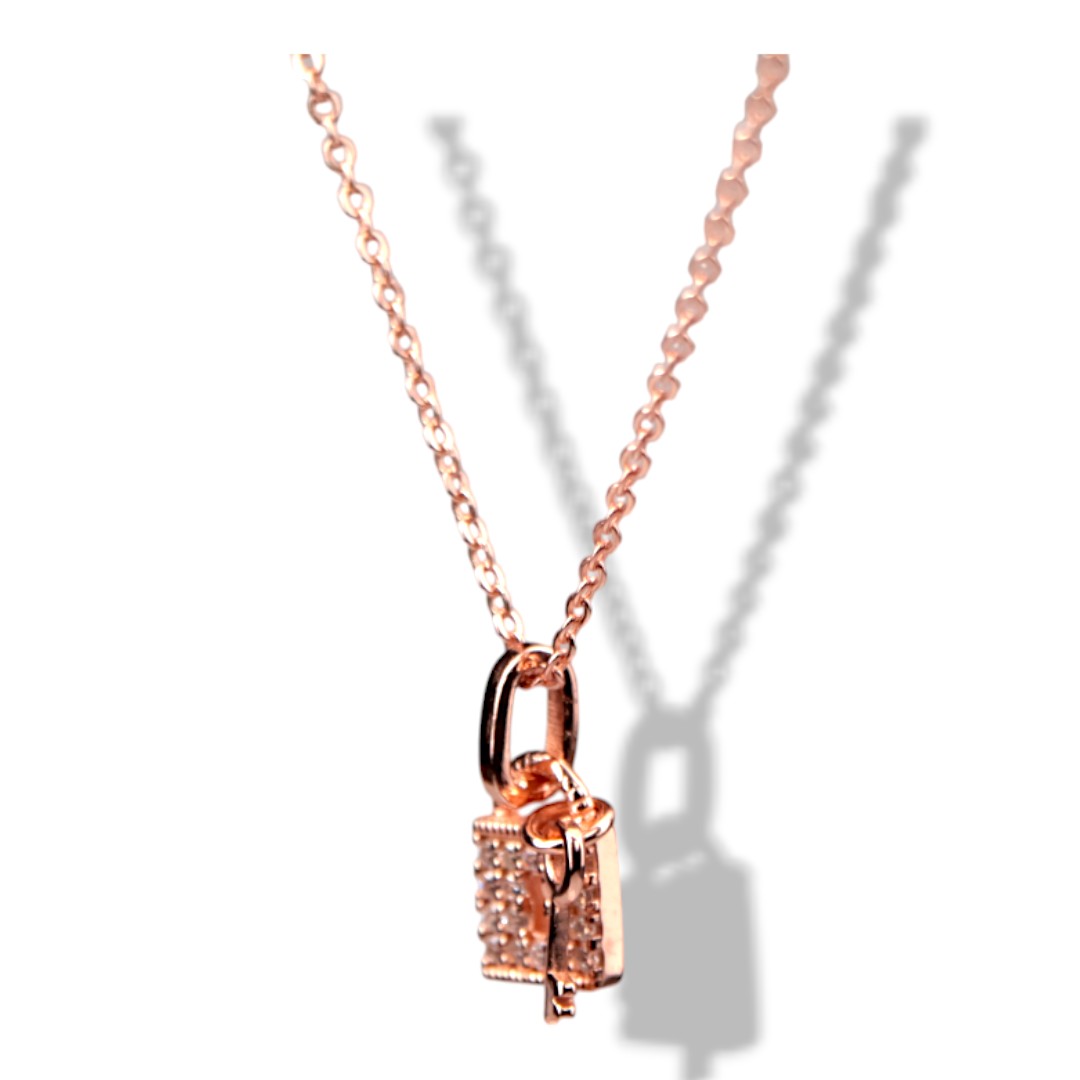 Cubic Zirconia Lock Key Pendant Necklace – Rose Gold Chain, Dainty - Image 7