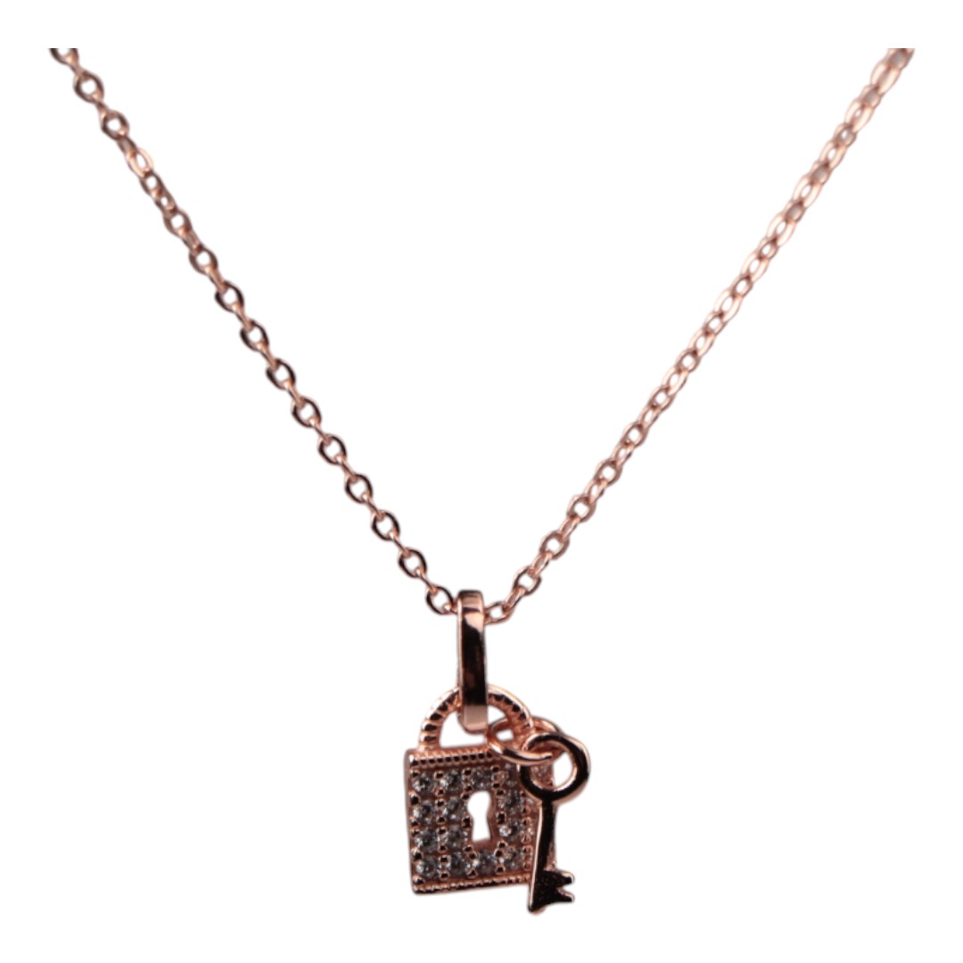 Cubic Zirconia Lock Key Pendant Necklace – Rose Gold Chain, Dainty - Image 6
