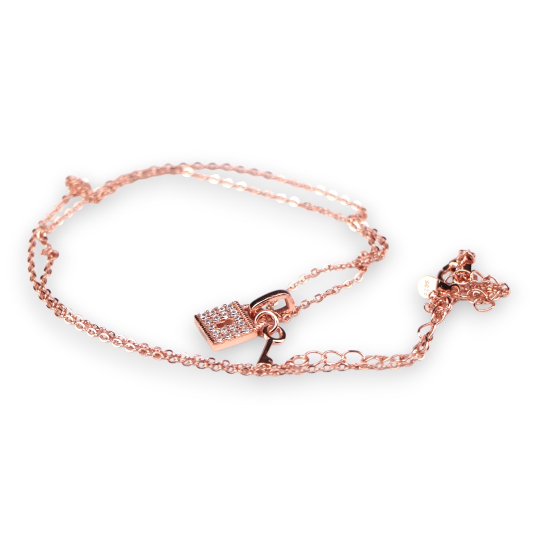 Cubic Zirconia Lock Key Pendant Necklace – Rose Gold Chain, Dainty - Image 2