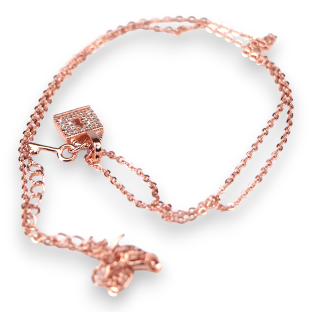 Cubic Zirconia Lock Key Pendant Necklace – Rose Gold Chain, Dainty - Image 3