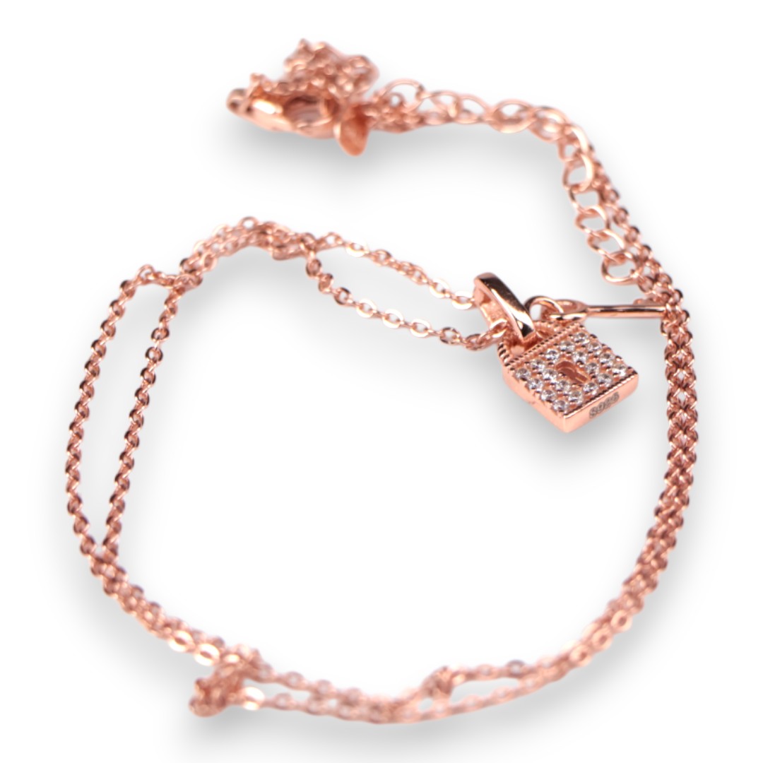 Cubic Zirconia Lock Key Pendant Necklace – Rose Gold Chain, Dainty