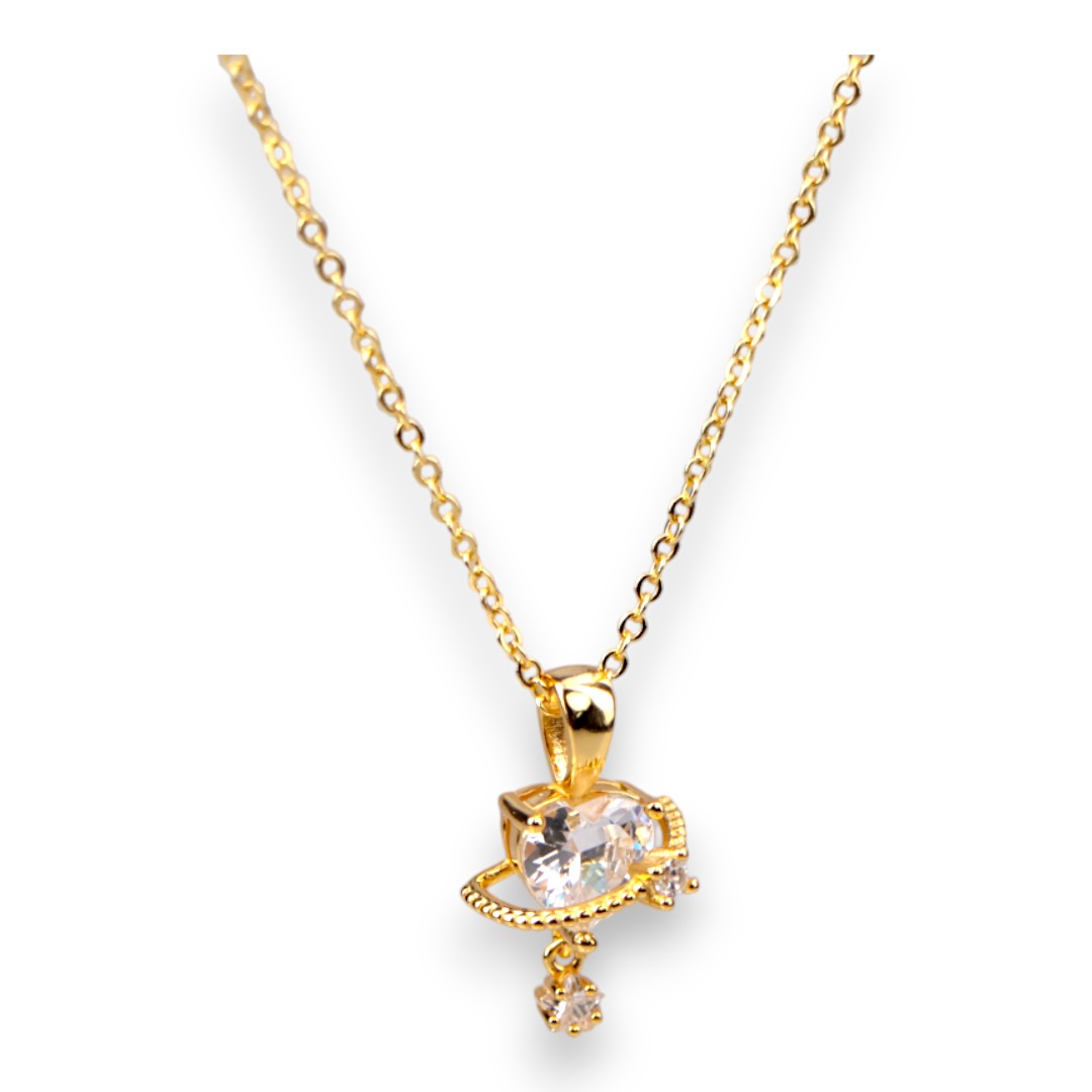 18K Gold Plated Heart Pendant Necklace – Cubic Zirconia Chain Jewelry