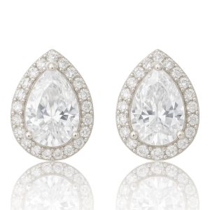 Teardrop Cubic Zirconia Stud Earrings – Crystal Solitaire Women’s Jewelry