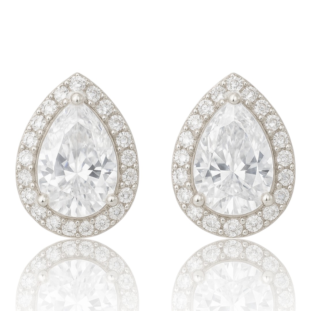 Teardrop Cubic Zirconia Stud Earrings – Crystal Solitaire Women’s Jewelry