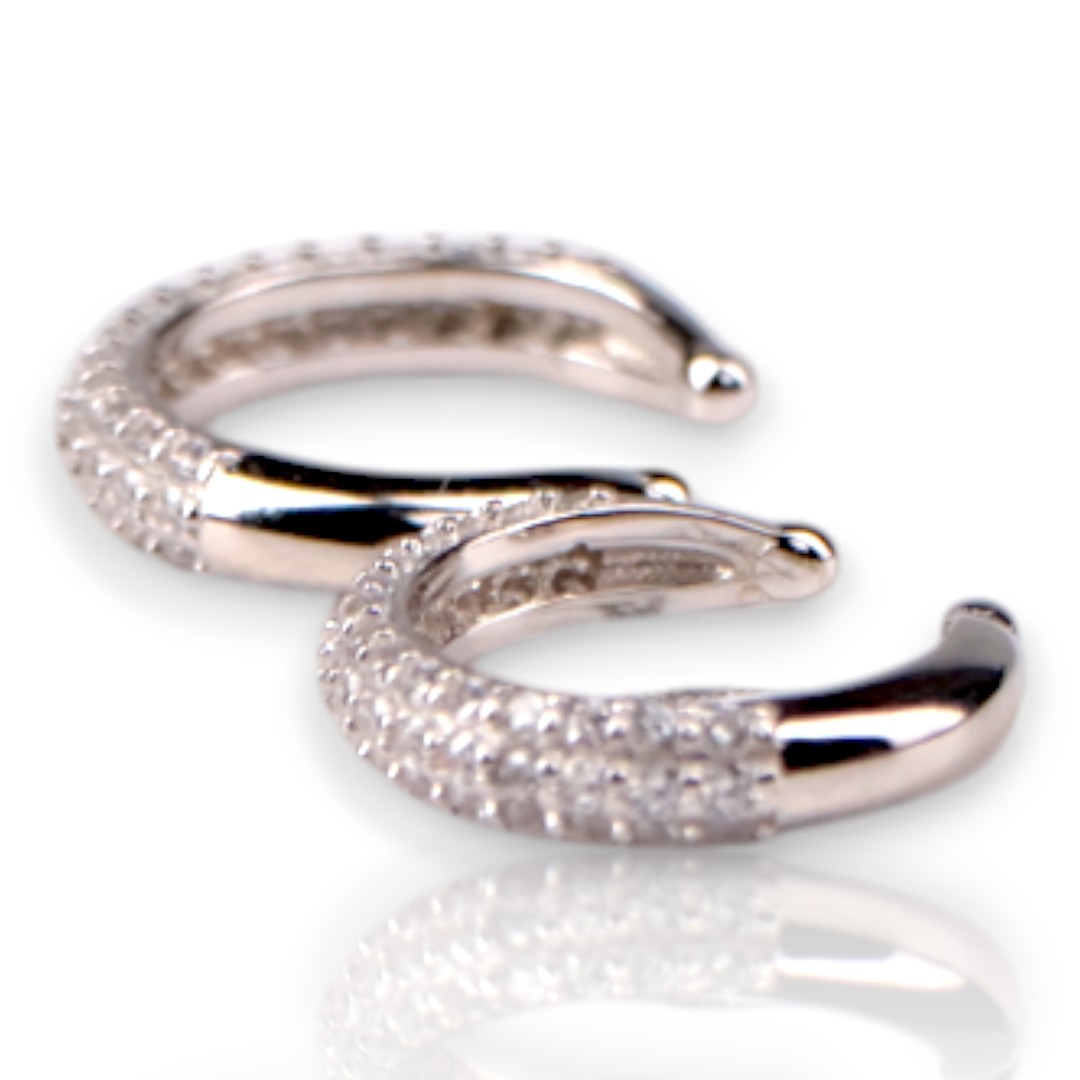 Sterling Silver Cubic Zirconia Ear Clips – White Gold Plated Sparkling - Option 2