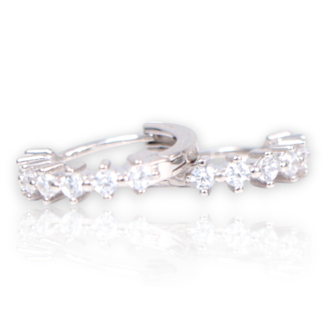 White Gold Plated Sterling Silver Hoop Earrings – Cubic Zirconia Sparkling - Image 7