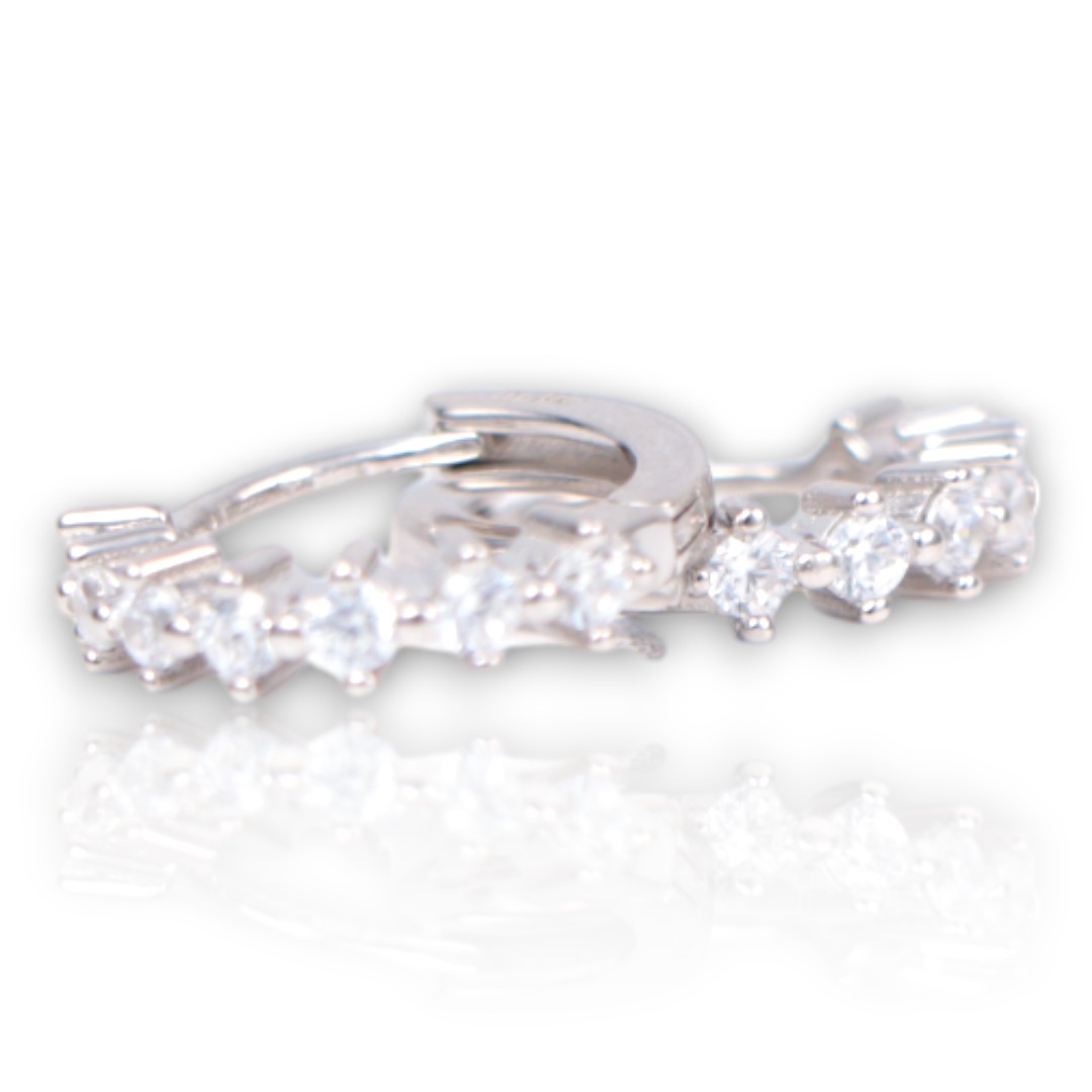 White Gold Plated Sterling Silver Hoop Earrings – Cubic Zirconia Sparkling - Image 8