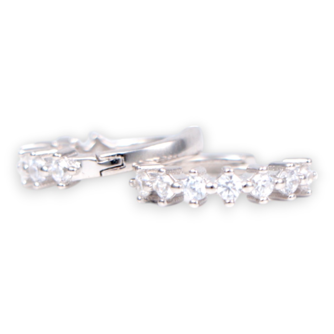 White Gold Plated Sterling Silver Hoop Earrings – Cubic Zirconia Sparkling - Image 6