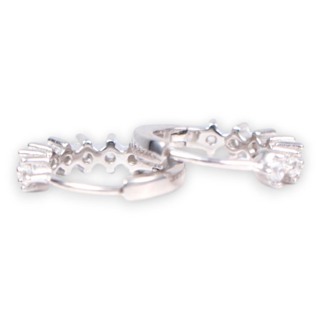White Gold Plated Sterling Silver Hoop Earrings – Cubic Zirconia Sparkling - Image 4