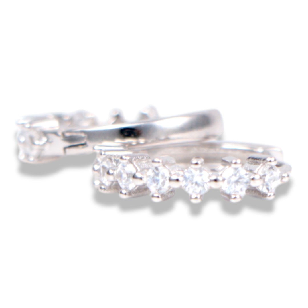 White Gold Plated Sterling Silver Hoop Earrings – Cubic Zirconia Sparkling - Image 5