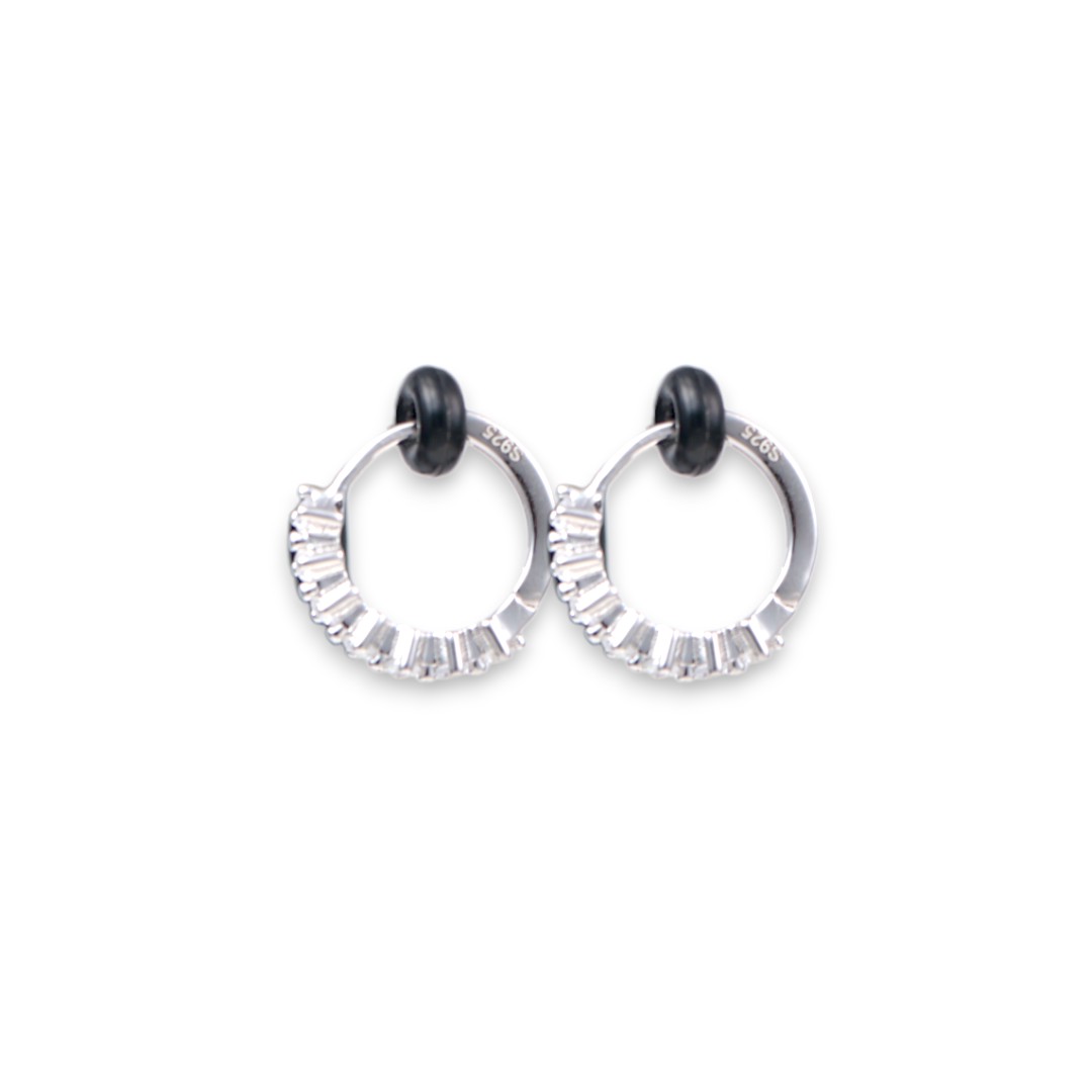 White Gold Plated Sterling Silver Hoop Earrings – Cubic Zirconia Sparkling - Image 2