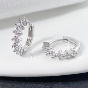 White Gold Plated Sterling Silver Hoop Earrings – Cubic Zirconia Sparkling