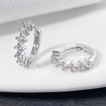 White Gold Plated Sterling Silver Hoop Earrings – Cubic Zirconia Sparkling
