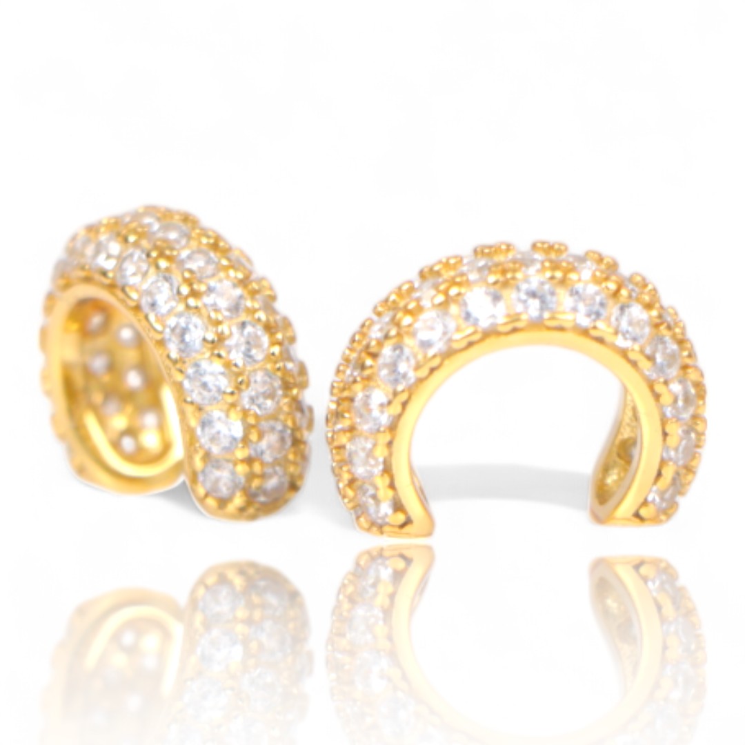 18K Gold Plated Sterling Silver Ear Clips with Cubic Zirconia
