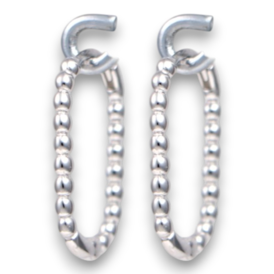 White Gold Plated Sterling Silver Hoop Earrings – Ball Chain Design - Image 13