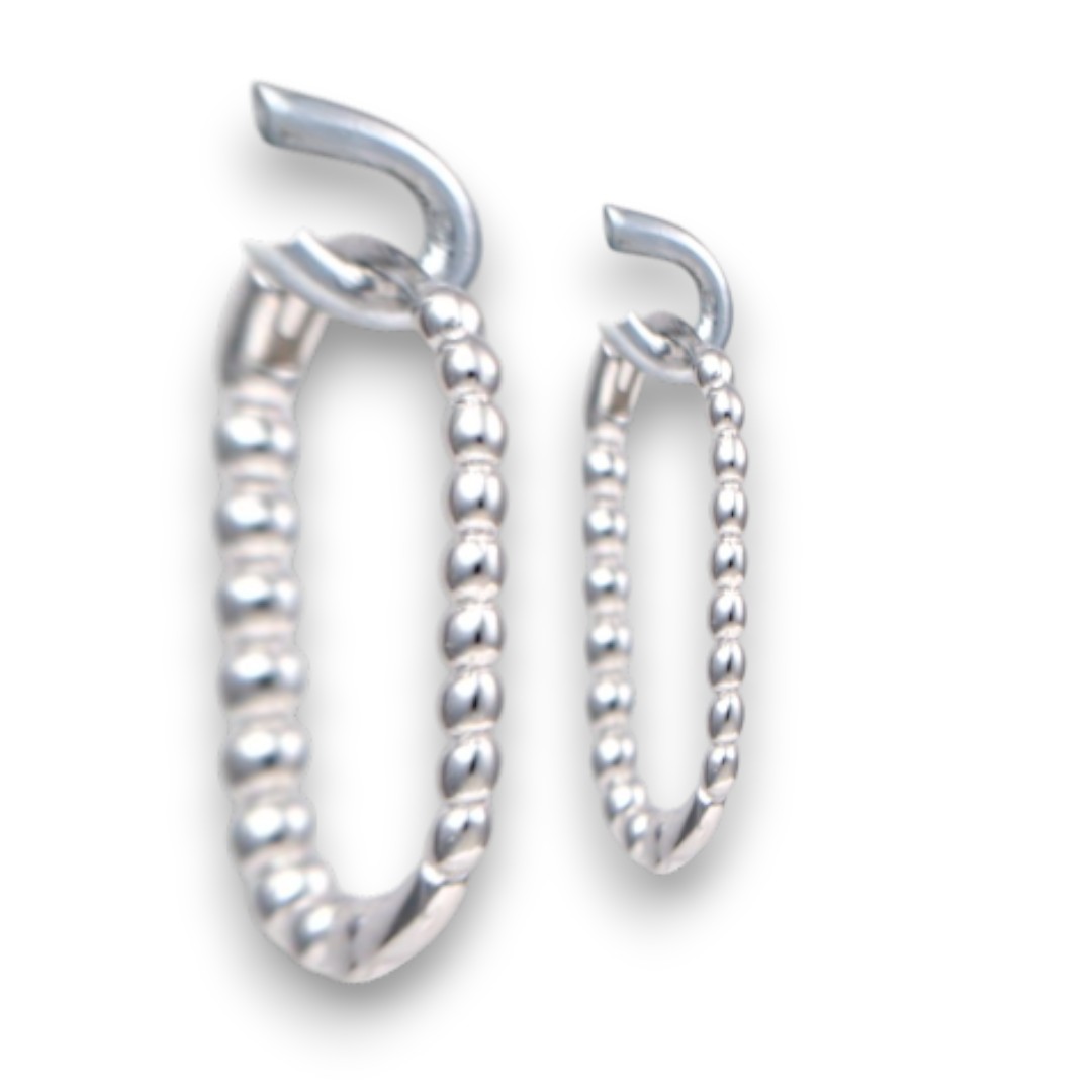 White Gold Plated Sterling Silver Hoop Earrings – Ball Chain Design - Image 12