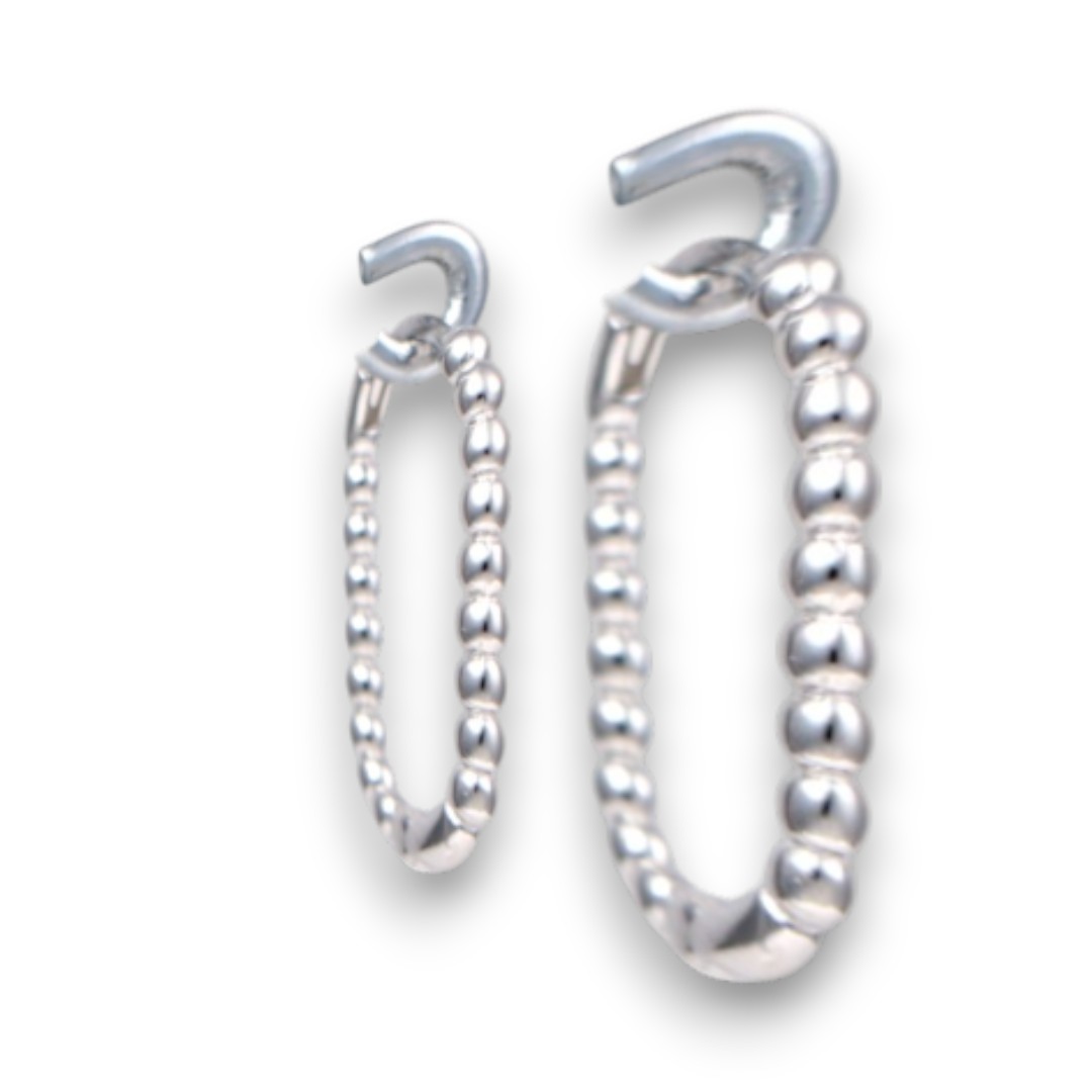 White Gold Plated Sterling Silver Hoop Earrings – Ball Chain Design - Image 11