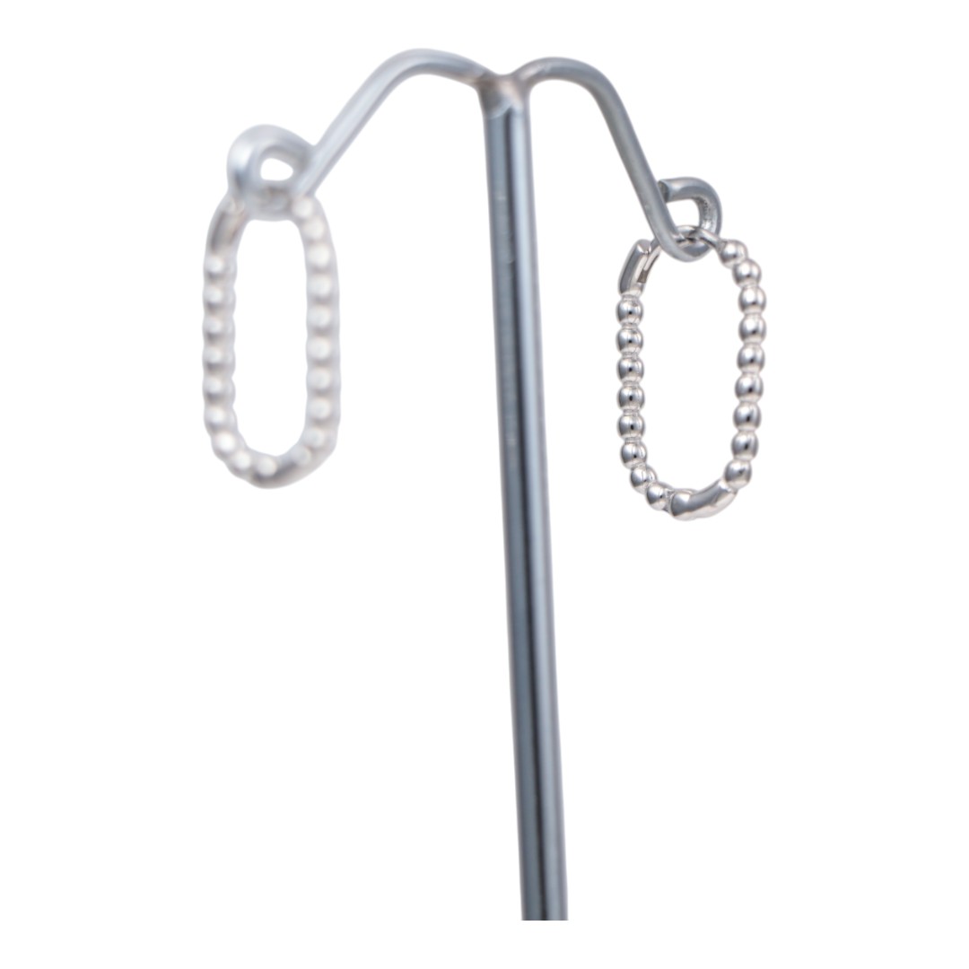 White Gold Plated Sterling Silver Hoop Earrings – Ball Chain Design - Image 9