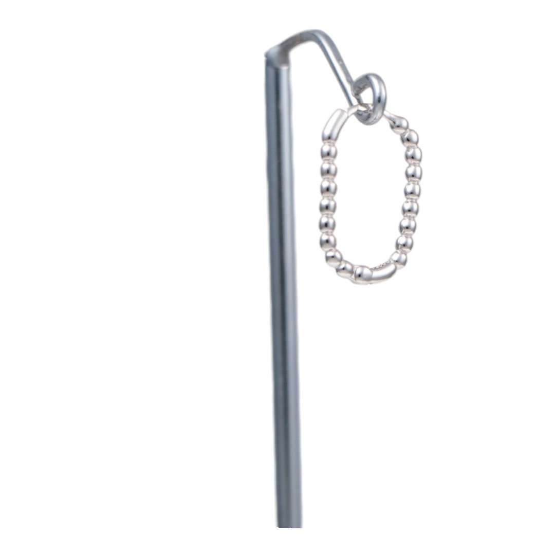White Gold Plated Sterling Silver Hoop Earrings – Ball Chain Design - Image 7