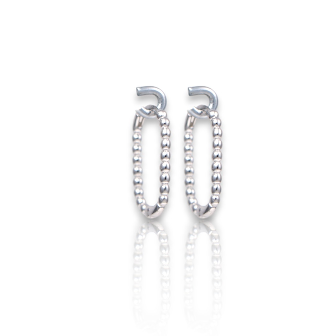 White Gold Plated Sterling Silver Hoop Earrings – Ball Chain Design - Image 3
