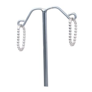 White Gold Plated Sterling Silver Hoop Earrings – Ball Chain Design