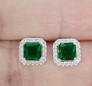 Silver Plated Green Cubic Zirconia Stud Earrings – Women's Jewelry