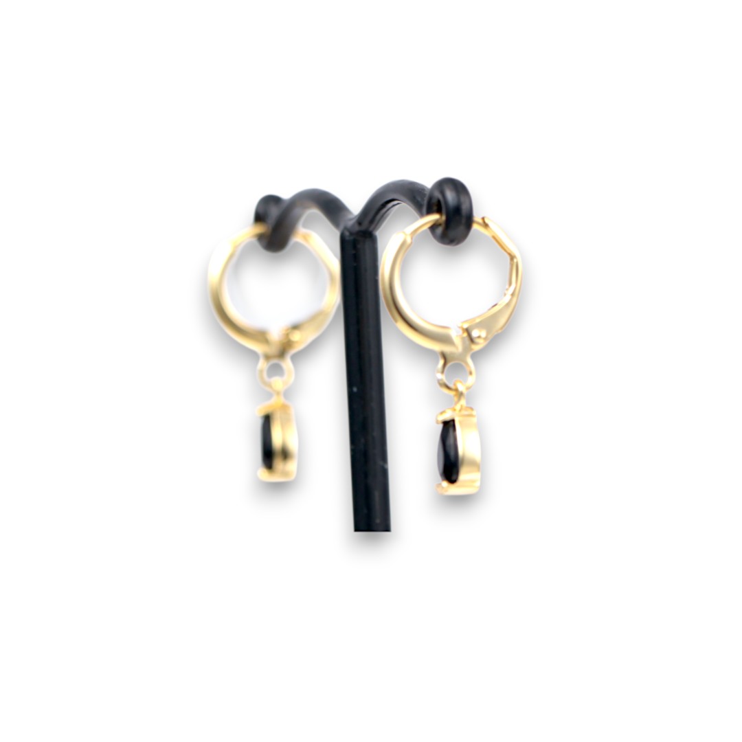 18K Gold Plated Black Drop Hoop Earrings – Cubic Zirconia Luxury Jewelry - Image 2