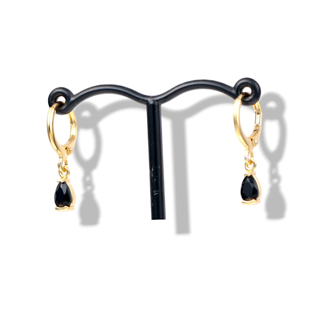 18K Gold Plated Black Drop Hoop Earrings – Cubic Zirconia Luxury Jewelry - Image 3