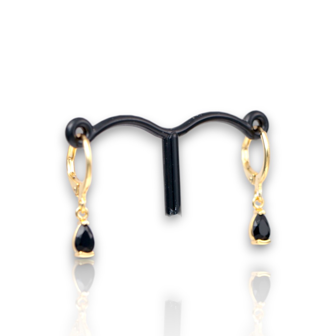 18K Gold Plated Black Drop Hoop Earrings – Cubic Zirconia Luxury Jewelry