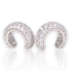 Sterling Silver Cubic Zirconia Ear Clips – White Gold Plated Sparkling - Option 1