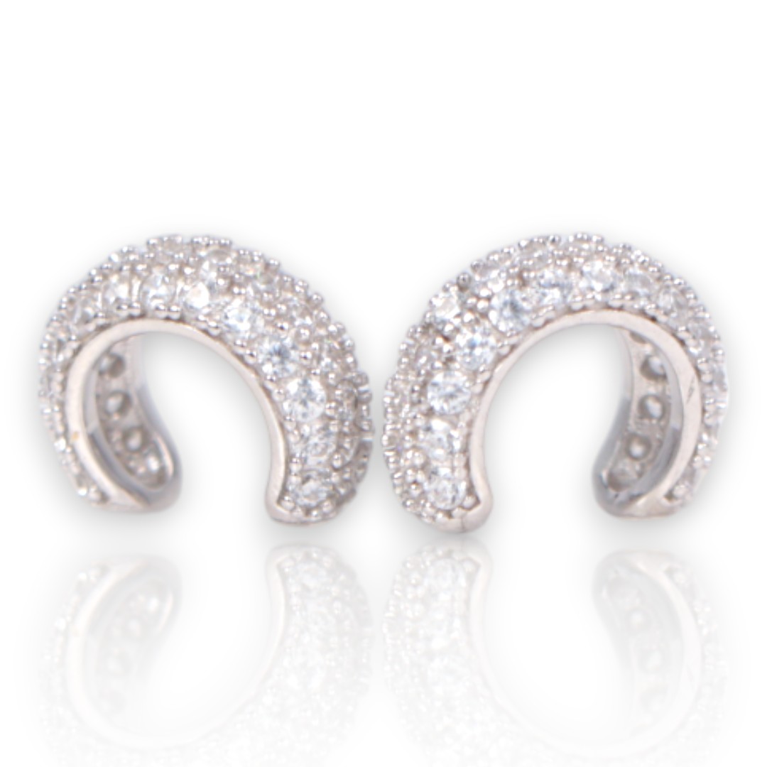 Sterling Silver Cubic Zirconia Ear Clips – White Gold Plated Sparkling - Option 1