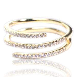 18K Gold Plated Sterling Silver Spiral Ring with Cubic Zirconia - Size 6-7-8-9