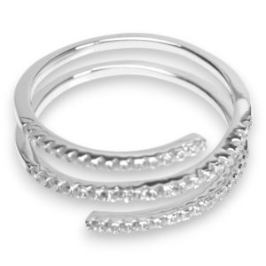 White Gold Plated Sterling Silver Spiral Ring – Cubic Zirconia Stacking - Size 7-8-9