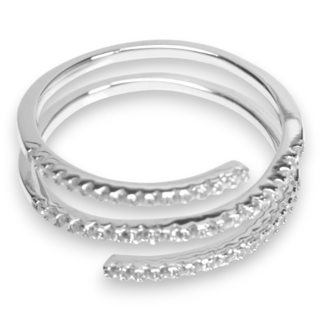 White Gold Plated Sterling Silver Spiral Ring – Cubic Zirconia Stacking - Size 7-8-9