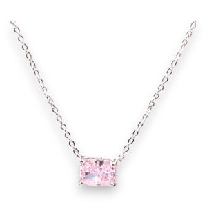 Pink Cubic Zirconia Pendant Necklace – White Gold Plated Sterling Silver
